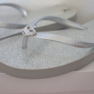 Juicy Couture Jewel Emblem Glitter Silver Flip Flops